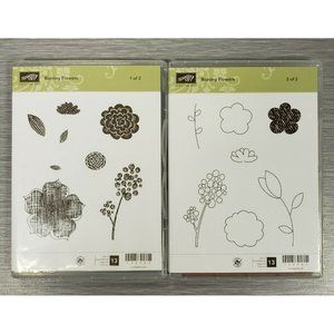STAMPIN' UP "RAINING FLOWERS" SET OF 2 13 FLORAL STAMPS‎ SET RETIRED